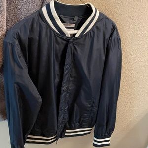 Navy blue Good Fellow baseball jacket.
